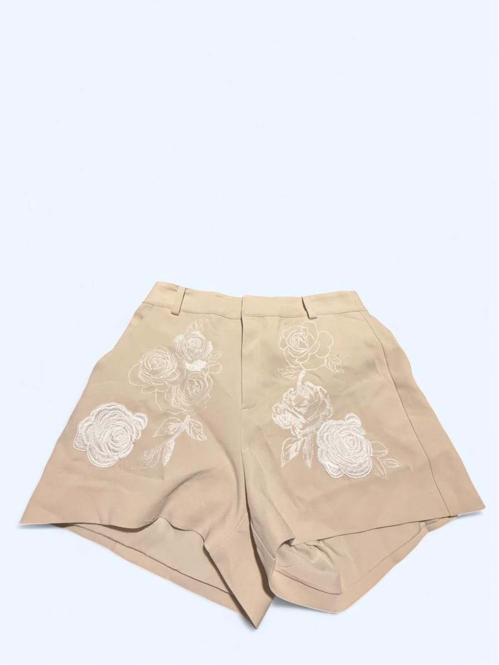 cinq a sept Beige Shorts with White Floral Embroidery